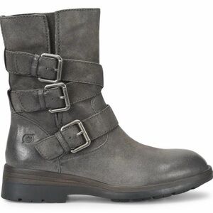 Born Mayne Gray Buckle Strap Mid-Calf Boots